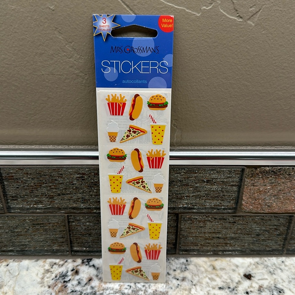 Mrs Grossman FAST FOOD Stickers BURGER FRIES PIZZA SODA HOTDOG VINTAGE Sealed